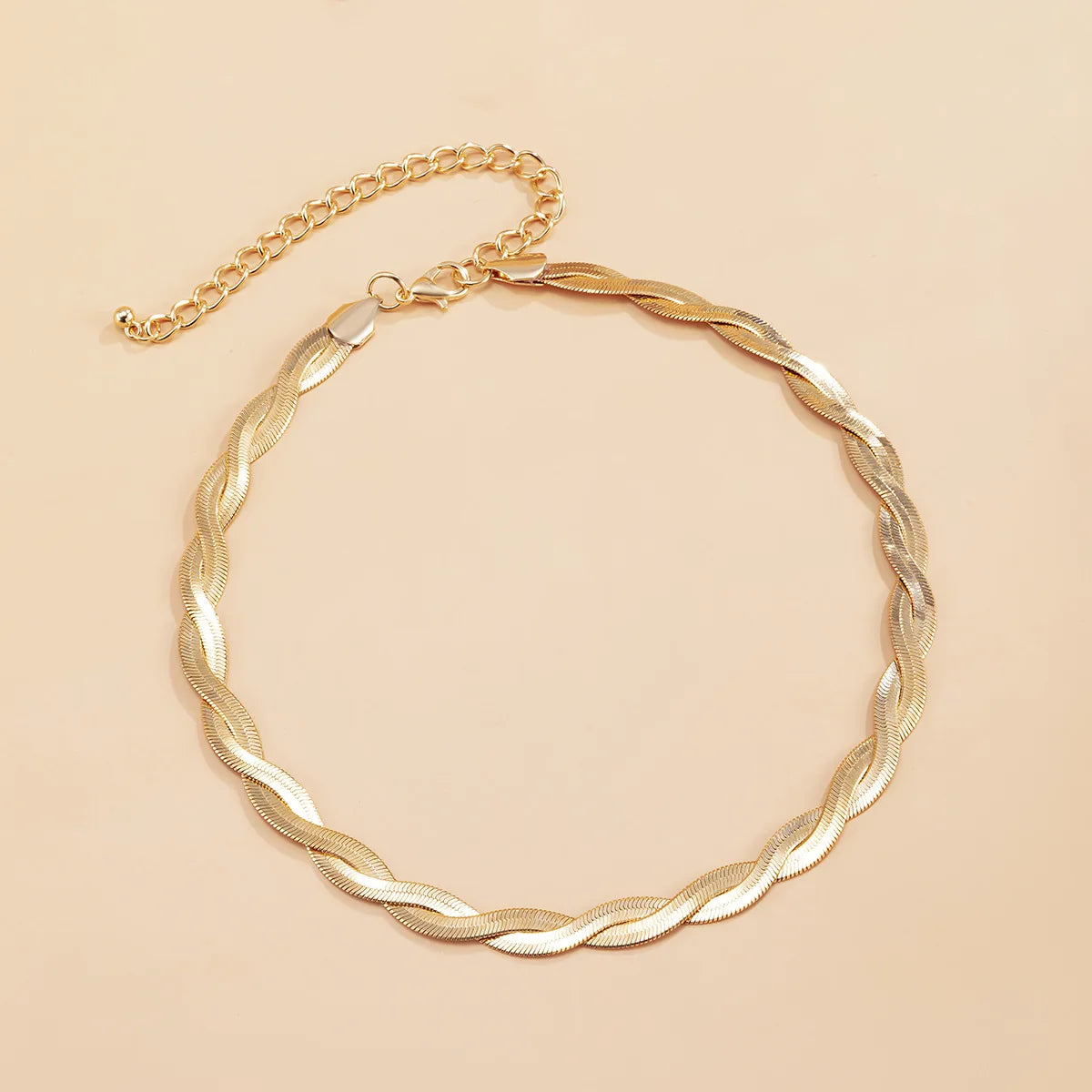 Stainless Steel Simple Twisted Flat Blade Snake Chain Chocker Geometric Crossed Snake Chain Necklaces for Ladies