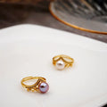 Wholesale Women Freshwater Pearl European American Style Crown Ring Retro Fashion Jewelry Adjustable 18K Gold Plated Rings