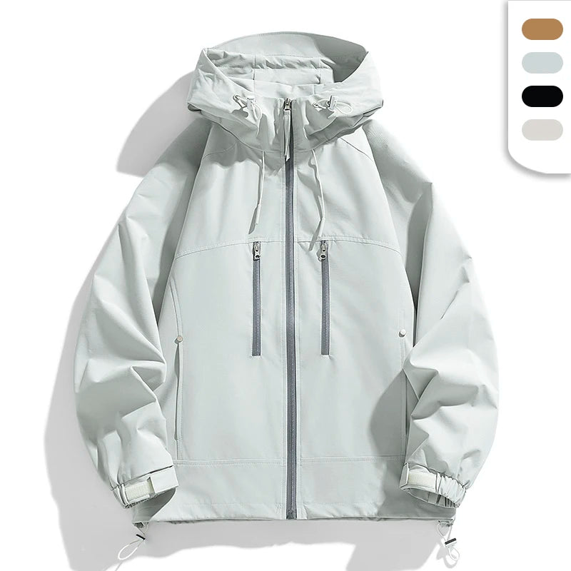 Men's Practical Waterproof Hiking Jacket With Custom Logo Black Solid Zip Pocket Outdoor Hooded Jackets