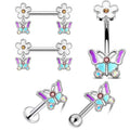 POENNIS Wholesale Stainless Steel Silver Plated Flower Butterfly Labret Nipple Septum Nose Belly Chains Hoop Ring Wedding Gift