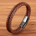Vintage Double Layer Genuine Leather Bracelet Stainless Steel Magnetic Clasp Wrap Bracelet Wholesale Customize Logo Man Jewelry
