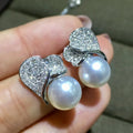 CAOSHI Simple Leaf Design Pearl Silver Plated Earring for Lady's Engagement Fashion Party Pave Full Cubic Zirconia Stud Earrings
