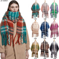 Landfond Accessory Fashion Plaid Scarves Soft Shawls Winter Loop Yarn Thickened Plaid Scarf