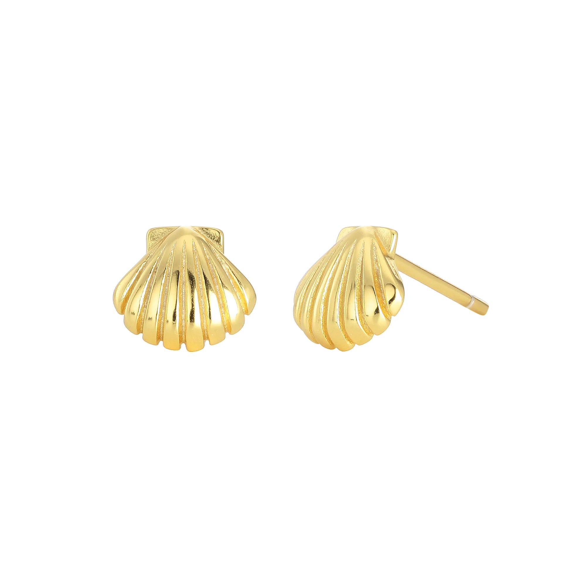 Wholesale Fashion Simplicity Jewelry 925 Sterling Silver Vertical Grain Shell Shape Gold Plated Stud Earring Jewelry for Women