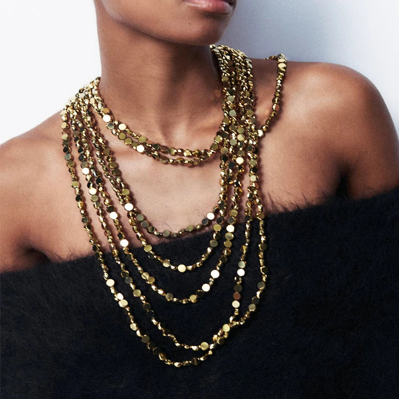 2025 New Arrival Vintage Retro Fashion Trend Multi-layer Luxury Design Alloy Long Necklace Multi Layer Beaded Pendant Necklaces
