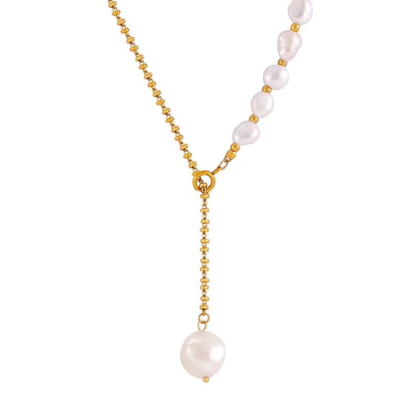Exquisite Vintage 316L Stainless Steel Freshwater Pearl 18K Gold Plated Necklace for Women Daily Party Banquet