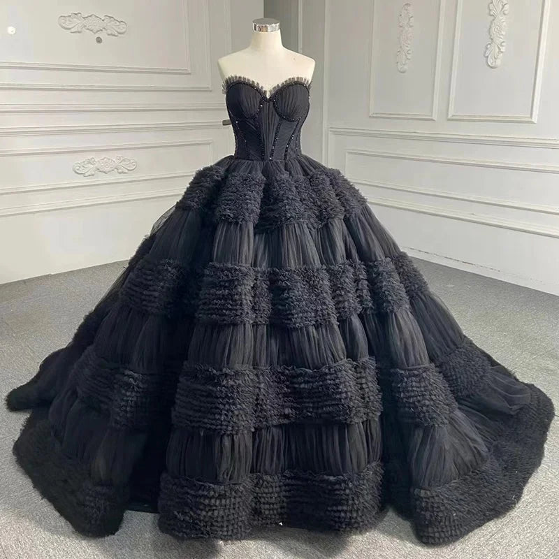 Jancember RSM67372-3 Organza Sexy Black Sleeveless Evening Ball Gown Dresses for Women