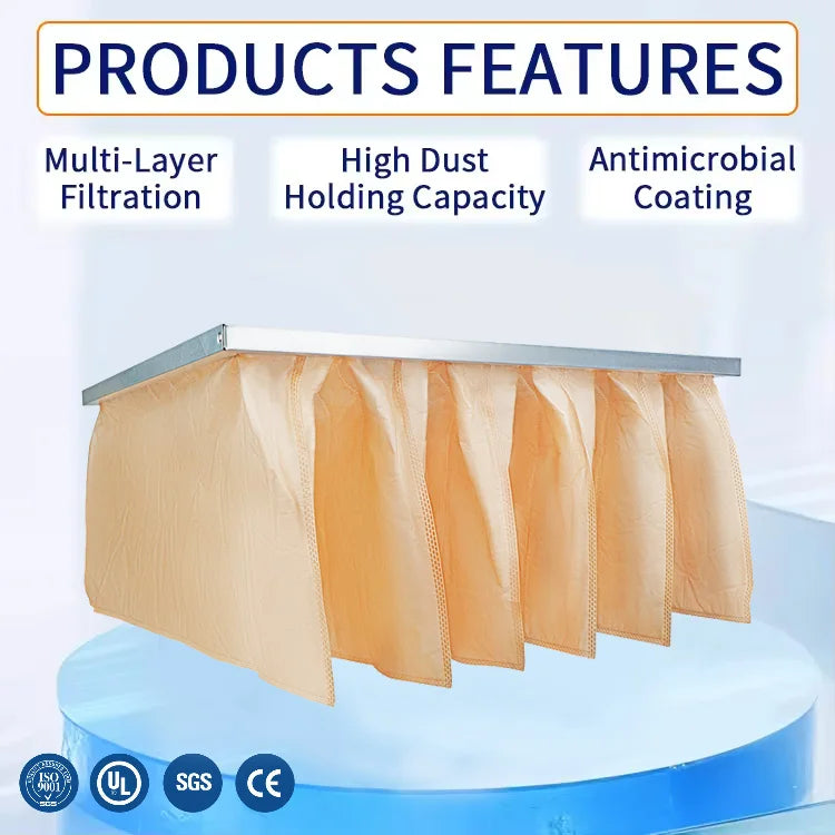 Pocket Air Purifier Filter Industrial Use Synthetic Fiber New F6-H14 Efficiency Medium Filter
