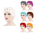 Fashion Designer Solid Single Braid Beading Turban Pearl Crystal Muslim Ladies Hijab Hat African Womens Head Wrap