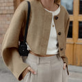 Enyami Winter Maillard Classic Basic Woollen Coats Long Sleeves Cropped Coat Button up Collarless Elegant Jackets Women
