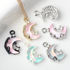 Alloy Diamond Set Resin Moon Charms Pendant for Diy Bracelet Necklace Fashion Jewelry Making Accessories