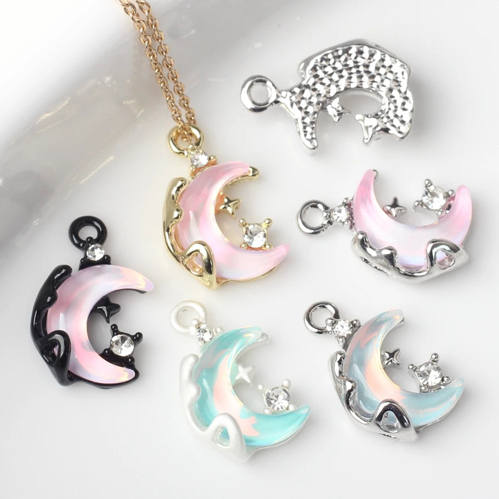 Alloy Diamond Set Resin Moon Charms Pendant for Diy Bracelet Necklace Fashion Jewelry Making Accessories