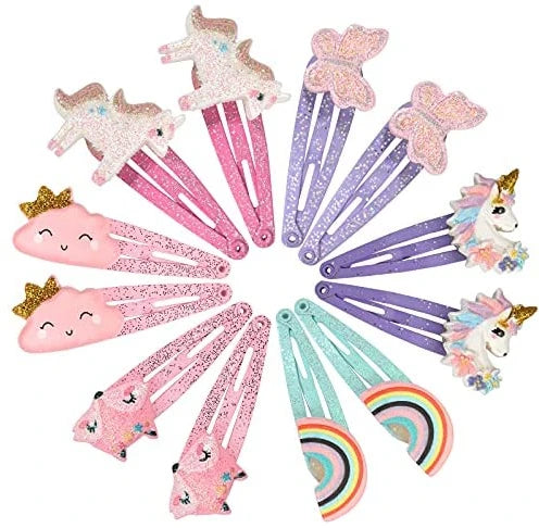 Unicorn Fox Rainbow Cloud Cute European American Style Resin Metal Snap Barrettes Hair Clips Sparkly Hair Accessories Girls