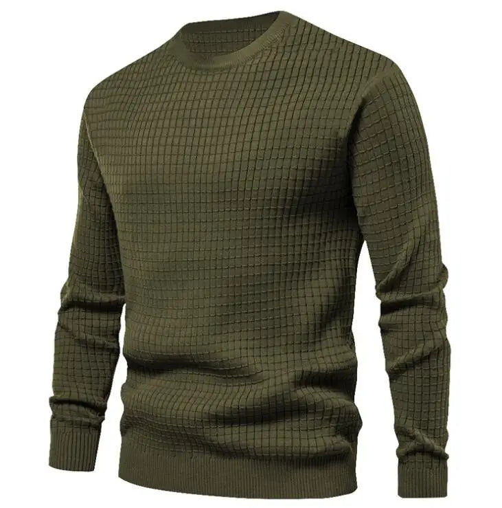 Wholesale Autumn Knit Shirt Tops Solid Color Small Checkered Loose Fit Round Neck Long Sleeved T-shirt