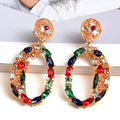 New Round Metal Colorful Crystal Handmade Beads Long Earrings High-quality Fashion Dangle Drop Earring Jewelry Accessories