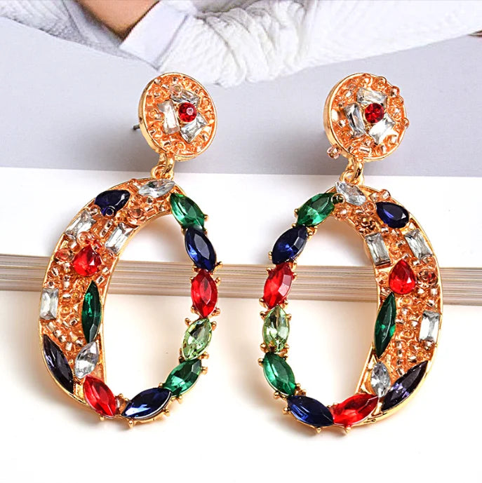 New Round Metal Colorful Crystal Handmade Beads Long Earrings High-quality Fashion Dangle Drop Earring Jewelry Accessories