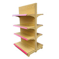 Customizable Double-Sided Wood Grain Color Supermarket Racks Factory Size-Gondola Shelf for Grocery Store Use