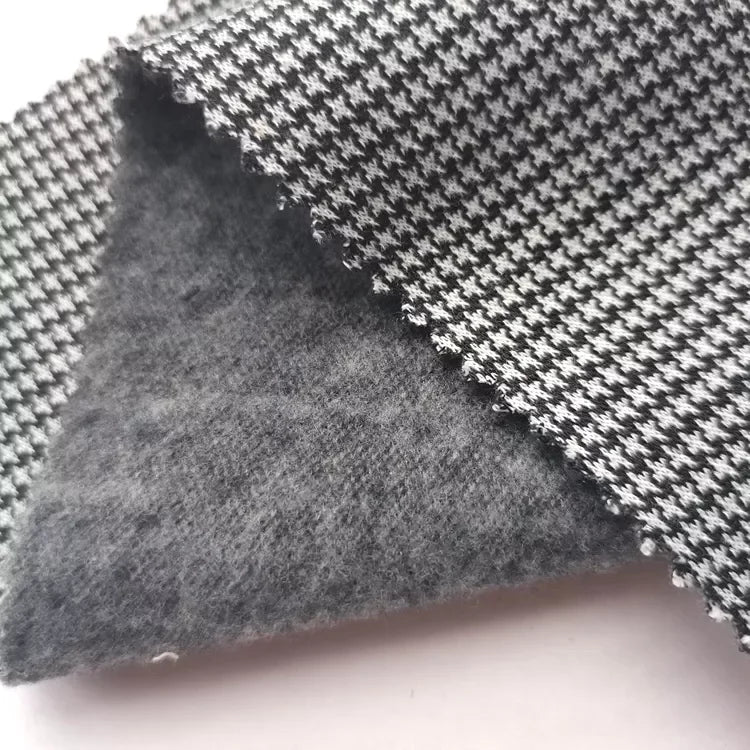 Dog Tooth Jacquard Pattern 98% Polyester 2% Spandex Double Side Brushed Fleece Fabric