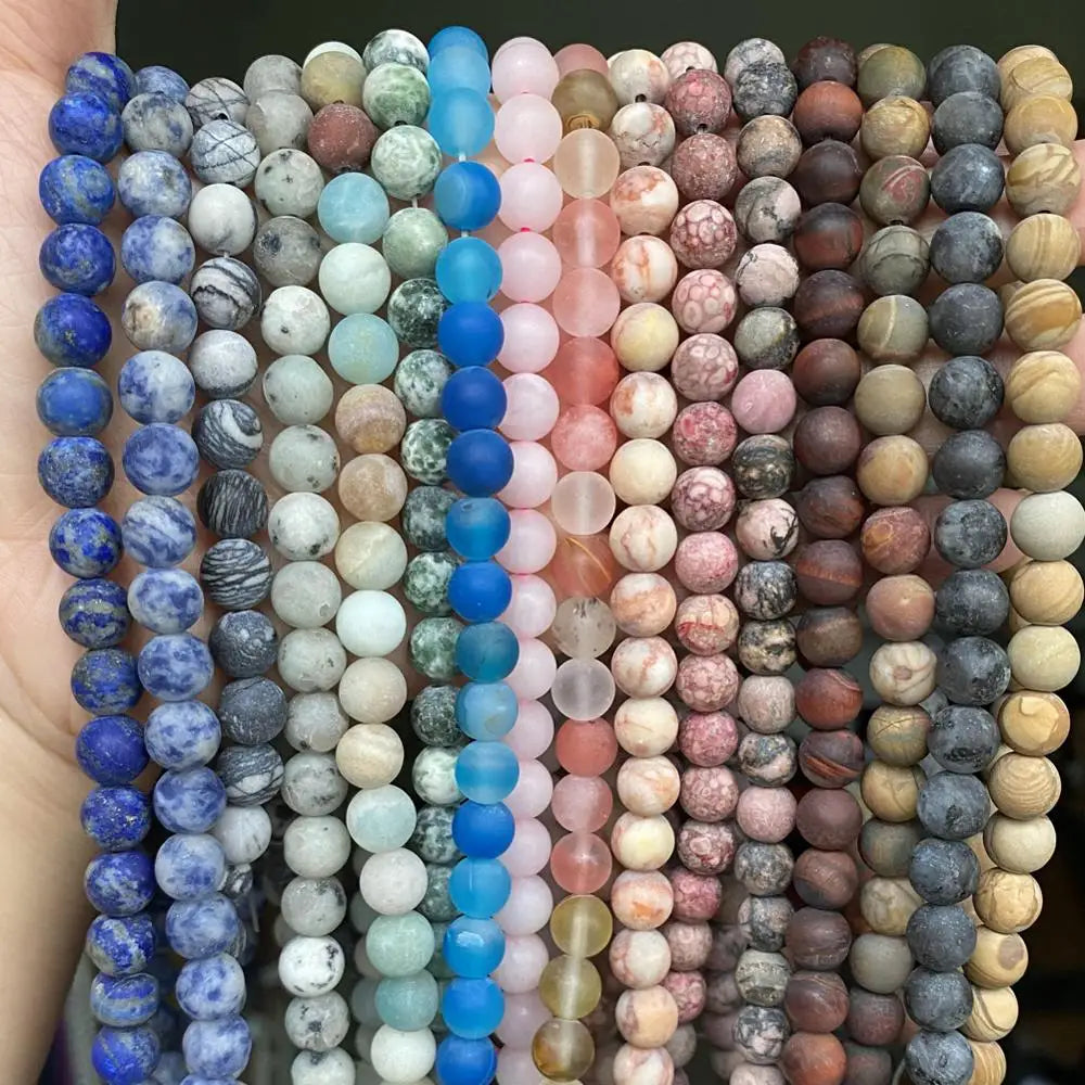 AsVrai U 4/6/8/10mm Frosted Matte Amazonite Jade Quartz Jasper Natural Stone Beads for Jewelry Making DIY Bracelet Necklace