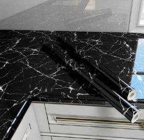 UDK Kitchen Foil Sticker Black Marble PVC Vinyl Film 60cm Wide Roll Waterproof Mould-Proof Peel & Stick Household Home Decor