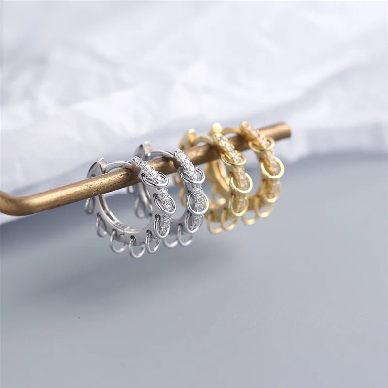 Luxury Pave Zircon Punk Rock Circle Hoop Earrings for Fashion Women Real 925 Sterling Silver Bohemian Charm Jewelry Gift