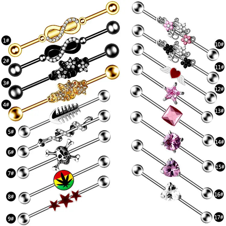 Punk Body Piercing Jewelry Stainless Steel Helix Cartilage Stud Earring Fish Bone Heart Skull Industrial Barbell Earrings