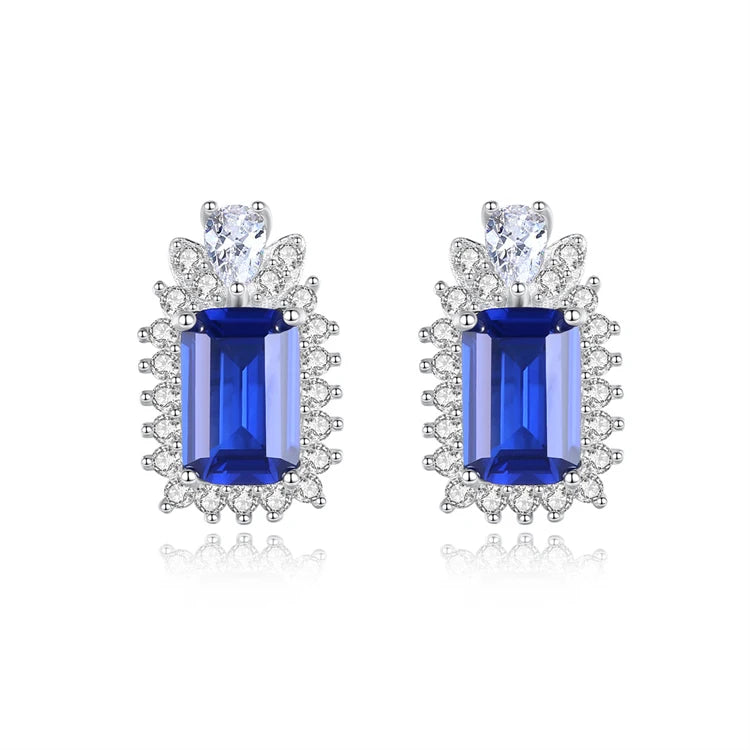 Hot Selling 925 Sterling Silver Sapphire Gemstone Women Vintage Purple Diamond Stud Earrings