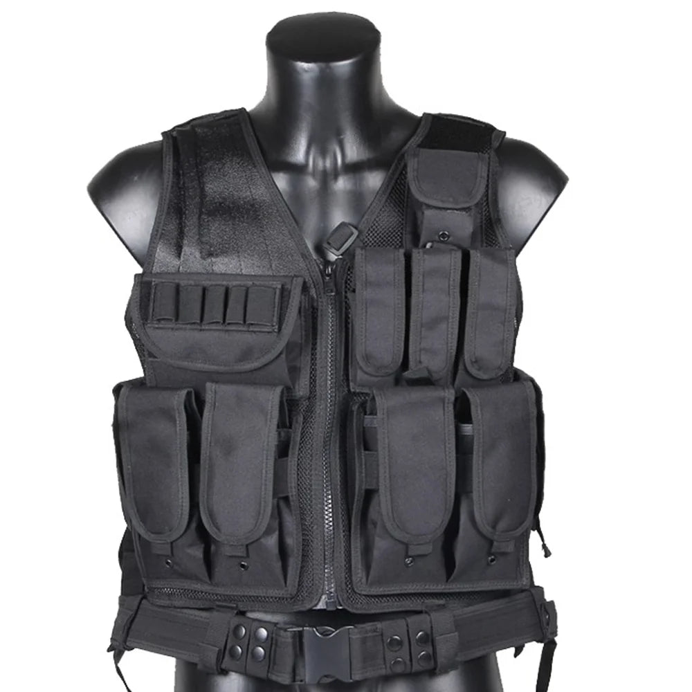 Tactical Security Vest with Multi-Pocket Design Hunting Paintball Combat Waistcoat for Outdoor Training and Professional Use