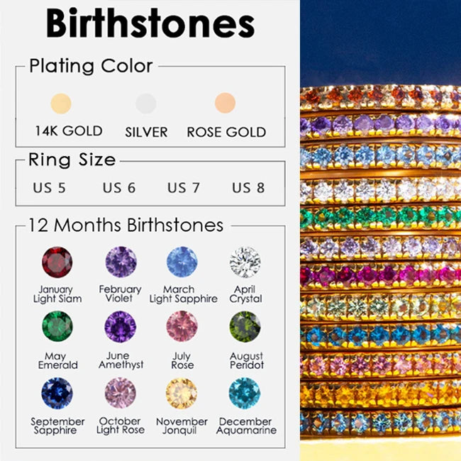 Wholesale Fashion Ring Jewelry Stainless Steel Gold Plated Colored Birthstone Inlaid Hypoallergenic Ring for Women Birthday Gift