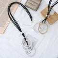 Hot Selling Three Large Circles  Long Sweater Black Leather  Necklaces for Women