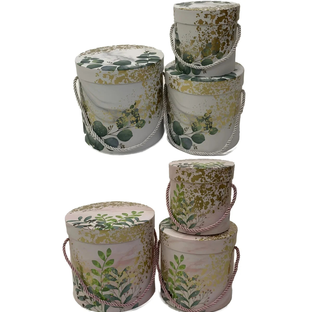 Spot (accept Custom)  gold stamping design Round bucket Sets 3  Round Box Flower Box round Gift Box Packaging whth Rope handle