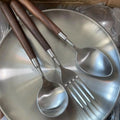 Vintage Stainless Steel Knife Spoon Fork Cutlery Set Walnut Handle Household Knife and Fork Dessert Spoon Silverware Cutlery Set