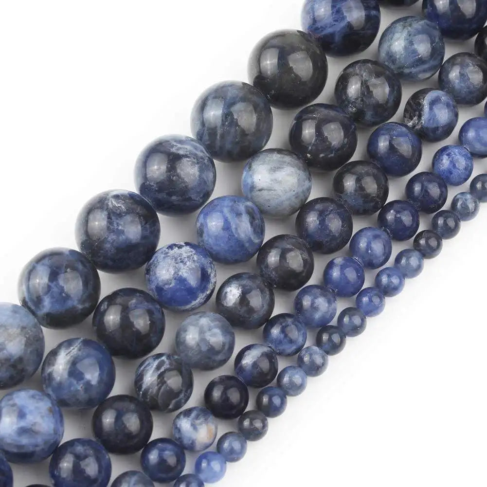 China Factory Sale 4/6/8/10/12MM Natural Blue White Sodalite Gemstone Round Loose Beads for Jewelry Making