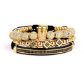 3Pcs/Set 18k Gold Plating 8mm Zirconia Balls Crown Bracelet Set Adjustable Braided Rope Zircon Strip Bracelet