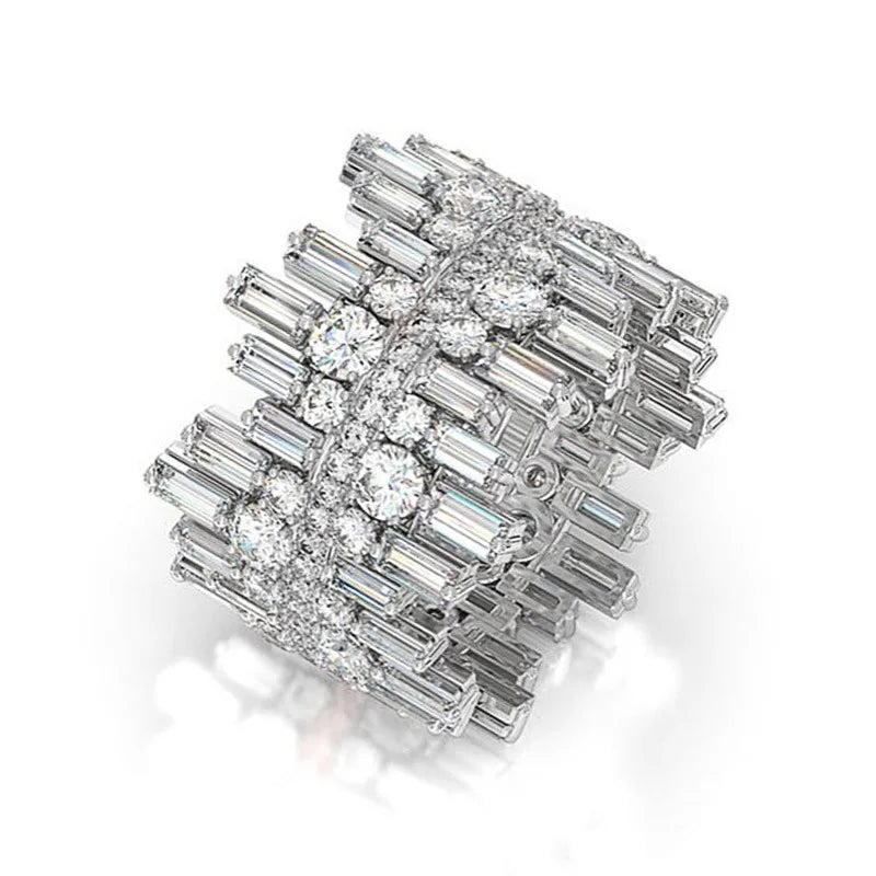 Anel GT Bling Silver Pink Crystal Irregular Zircon CZ Wedding Rings Micro Pave Fine Jewelry Women Ladies Finger Rings