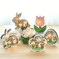 Easter Wooden Bunny Hens Eggs Ornament 3D Layered Modern UV Printed Home Decor Spring Tabletop Decoration