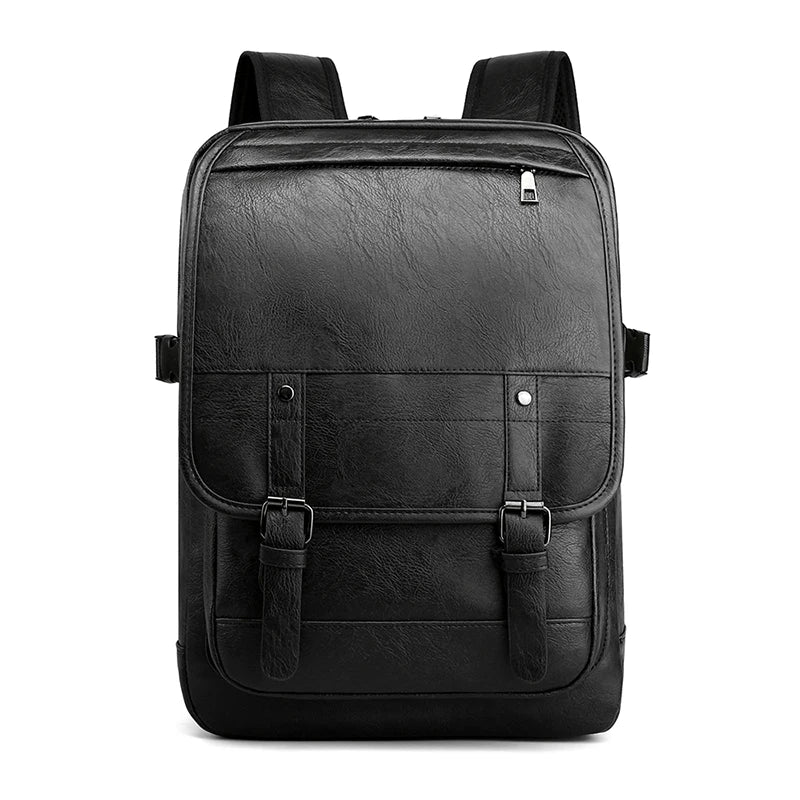New Fashion Outdoor Waterproof PU Black Students School Laptop Bag Travel Unisex Man Vintage Leather Backpack