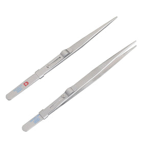 Auble Straight Pointed Tip Diamond Stone Tweezers Pick-Up Tools Stainless Steel Slide Locking Serrated Fine Jewelry Equipment