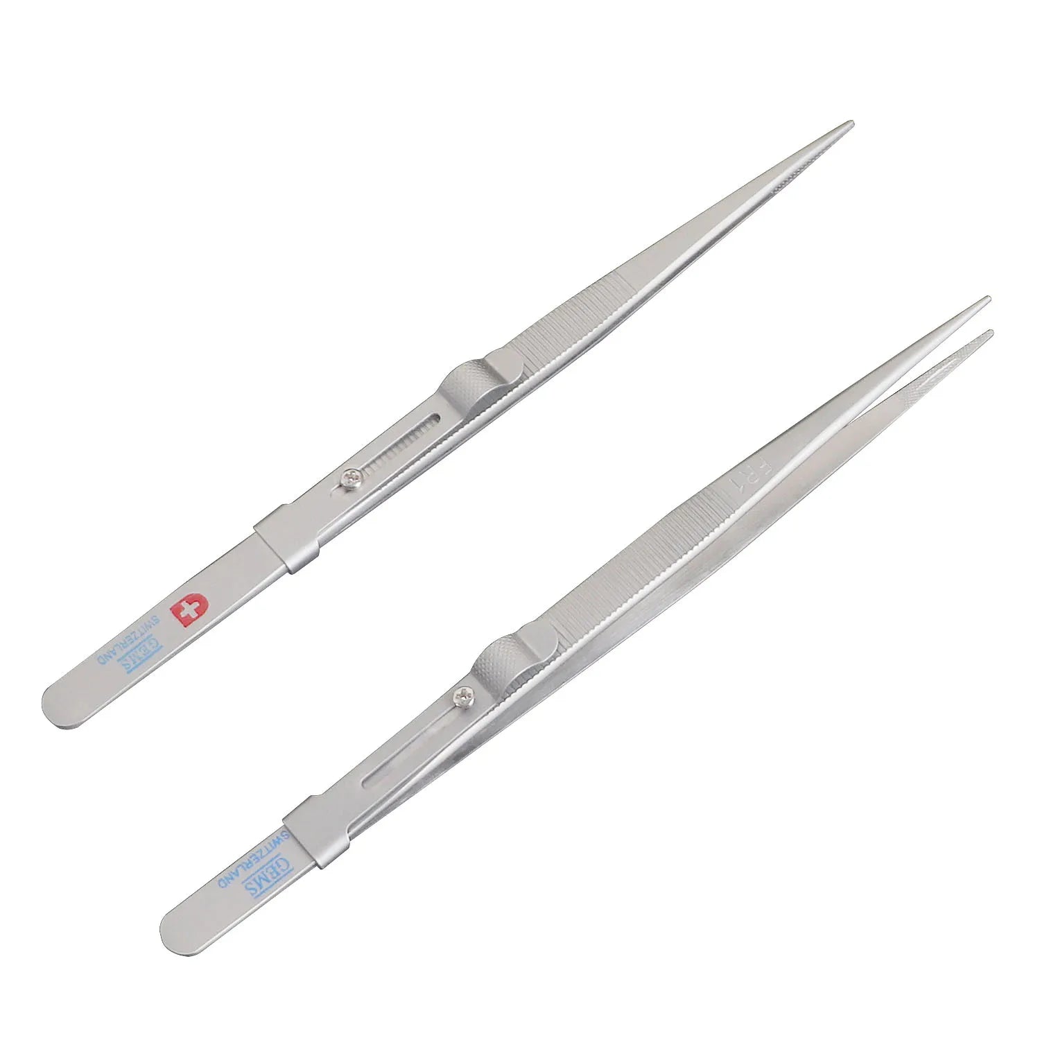 Auble Straight Pointed Tip Diamond Stone Tweezers Pick-Up Tools Stainless Steel Slide Locking Serrated Fine Jewelry Equipment