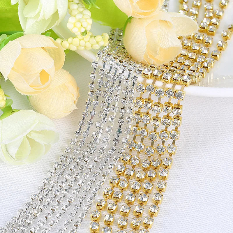 Flash 2-8mm Crystal Rhinestone Trimming Thin Claw Chain for DIY Photo Frame  Decoration Garment Accessories Making