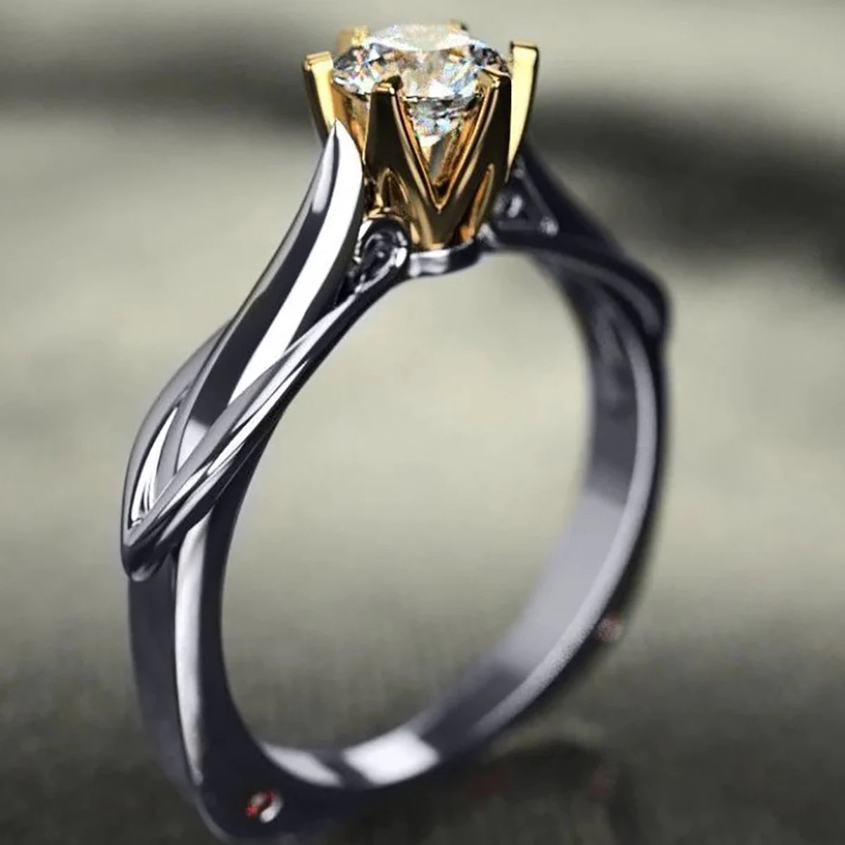 CAOSHI Vintage Style 6 Claws Sparkling Imitated Diamond Two Tone Plated Finger Rings for Wedding Engagement Rings for Women/Men