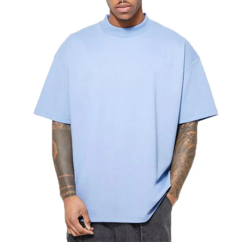 Custom t Shirt Men's 100% Cotton 300 Grams Oversized Tshirt Heavyweight Drop Shoulder Extended Rib Neck Streetwear Plain T-shirt