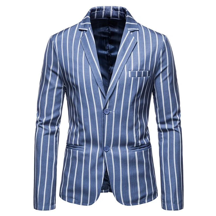 Spring Mens Vintage Leisure Blazers Lapel Collar Retro Jacket Patchwork Striped Coats Autumn Business Blazers Men Clothing