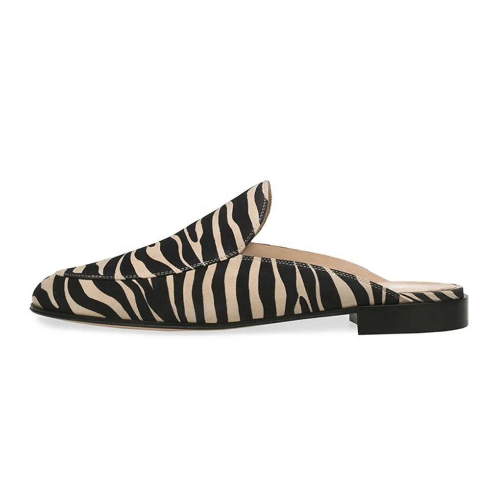 Plus Size Latest Flat Zebra Print Faux Suede Footwear for Women Slippers Mules Half Shoes