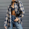 Enyami Vintage Plaid Lady Button-Up Blouse Commuter Loose Street Style Shirt Long Sleeve Plaid Check Cotton Women Shirts