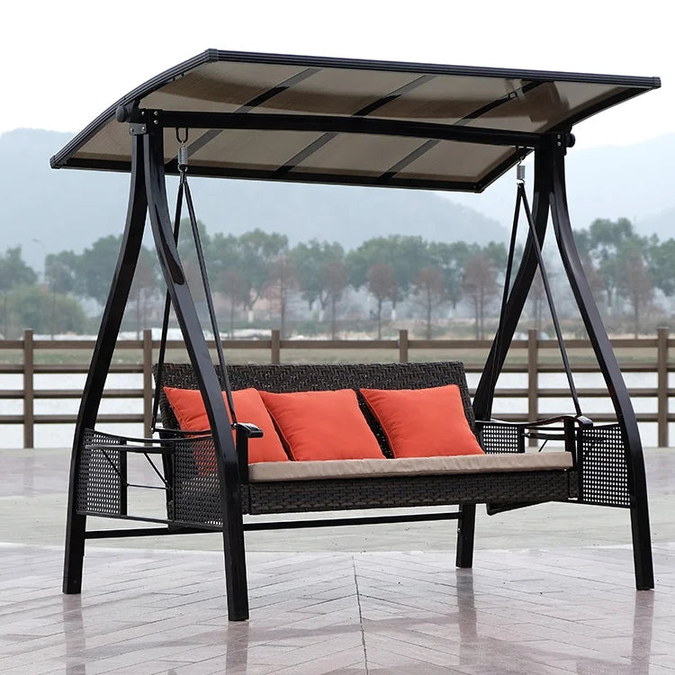 Customized Deluxe 3-Seater PE Rattan Outdoor Garden Hanging Chair Modern Metal Swing Seat for Courtyards Hotels Parks Schools