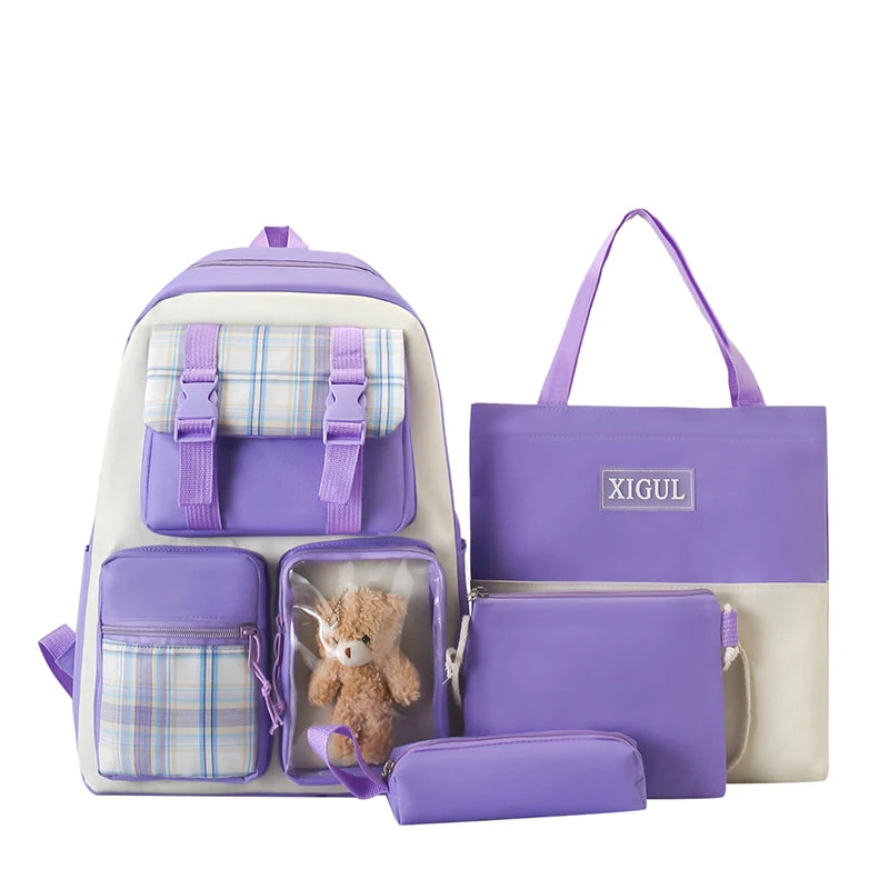New Waterproof Nylon Backpack Women's Bag Anti-seepage Design Students' Backpack Set