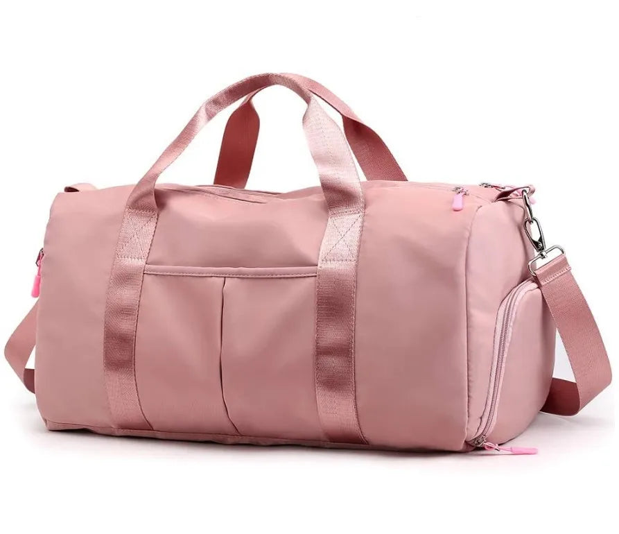 Waterproof Weekender Overnight Tote Carry on Bag Sports Gym Bag Travel Pink Duffel Bag with Shoes Compartment & Wet Pocket