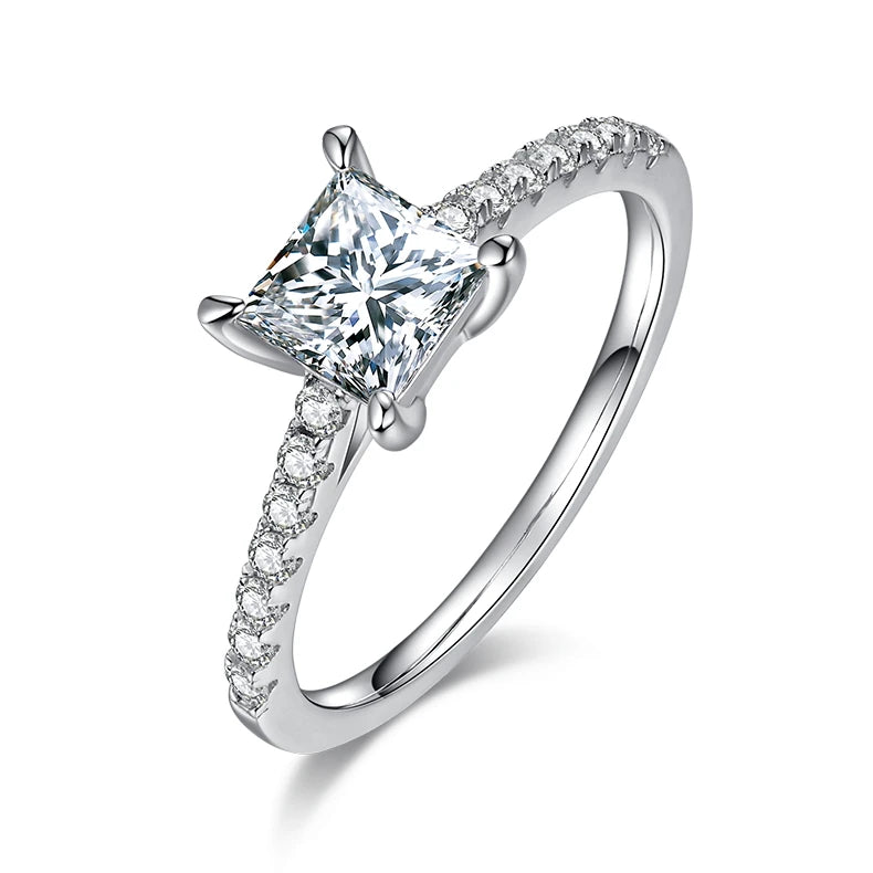 Best Selling Quality Eternity Moissanite Princess Crown Cut Ring 925 Sterling Silver Moissanite Ring  for Women Jewelry Gift