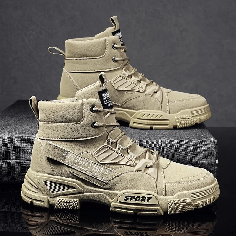 Soft PU Leather Tan Grey Black Climbing Hunting Style Cool Sports Casual Shoes Lace